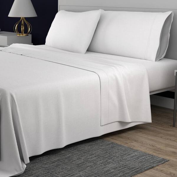 Portico Linen Blend Sheet Set - White - Queen