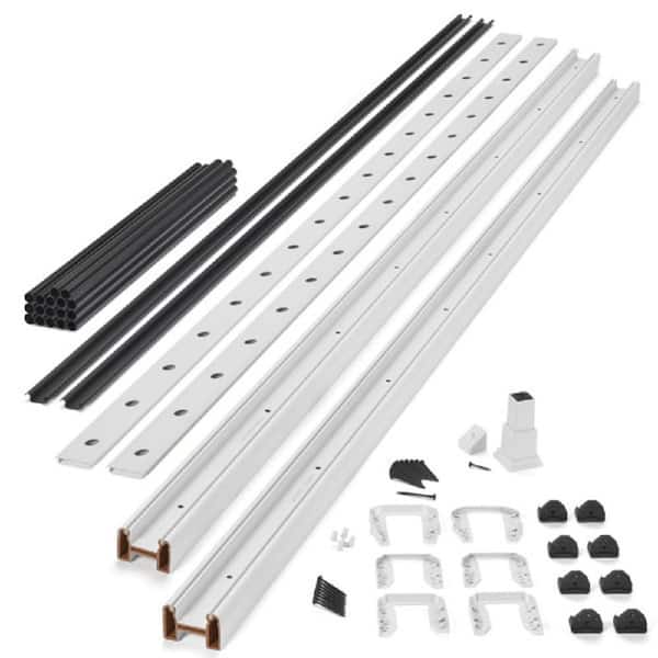 Transcend 8 ft. x 36 in. Classic White Composite Stair Cocktail Deck Rail Kit with Black Round Aluminum Balusters