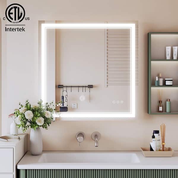 30 in. W x 30 in. H Bright Rectangular Frameless Anti-Fog LED Light Wall Bathroom Vanity Mirror in Tempered Glass