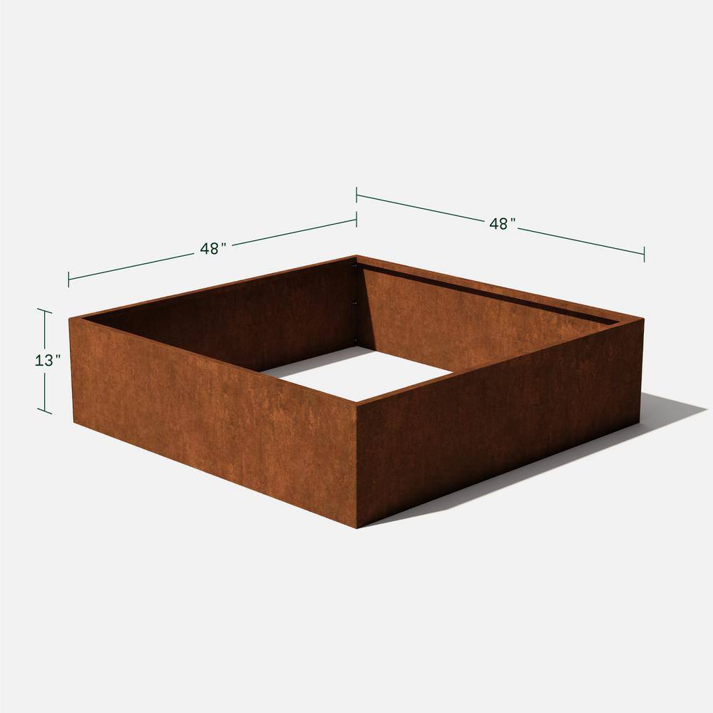 48" Square Rust Corten Steel Raised Garden Bed