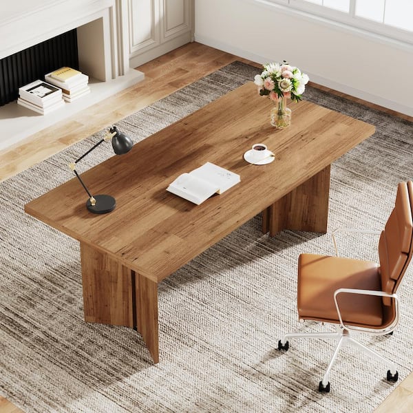 BYBLIGHT 63 in. Rectangular Brown Engineered Wood Executive