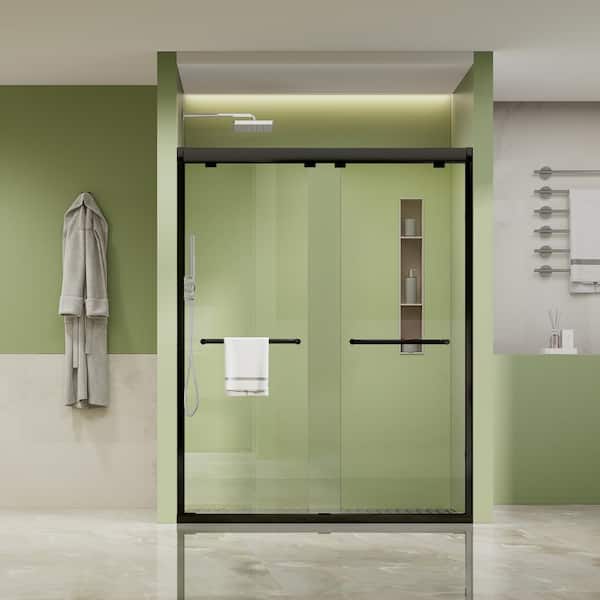 niveal Loopy 60 in. W x 76 in. H Sliding Glass Shower Doors with 1/4 in. (6 mm) Clear Tempered Glass, Matte Black Finish