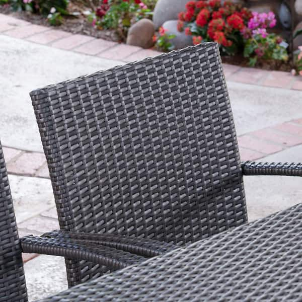 Noble House Harlowe Grey 7 Piece Faux Rattan Rectangle 28 in