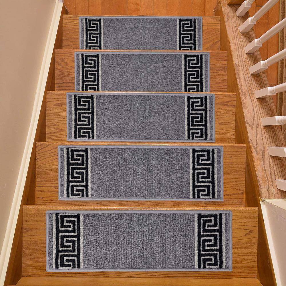 stair treads & risers | buy quality stair treads &... RugStylesOnline Meander Greek Design Gray 8.5 in. x 26 in. Stair Treads ...