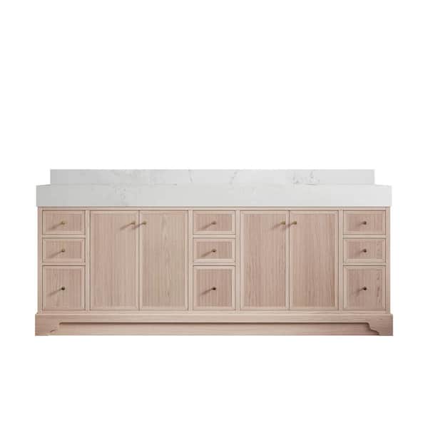 Manhattan Oak 84 in. W x 22 in. D x 36 in. H Double Sink Bath Vanity in White Oak with 5" Empira Quartz Top