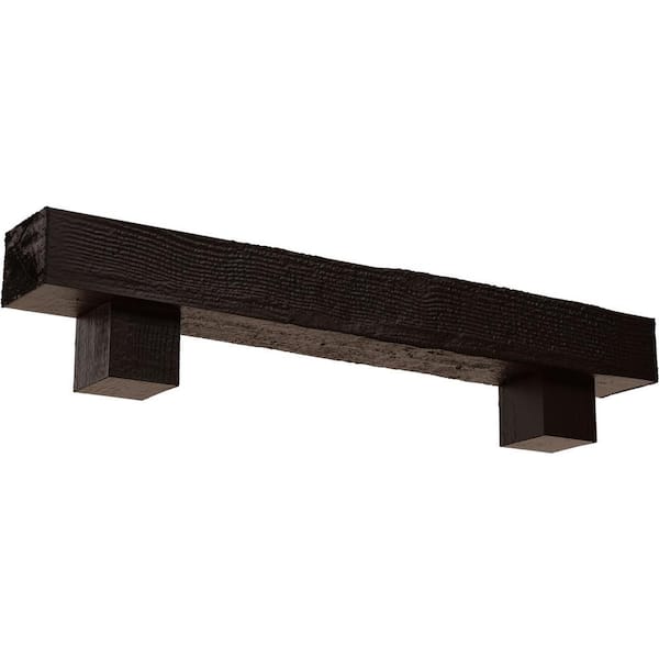 Ekena Millwork 6 in. x 10 in. x 6 ft. Rough Sawn Faux Wood Fireplace Mantel Kit, Alamo Corbels, Premium Mahogany
