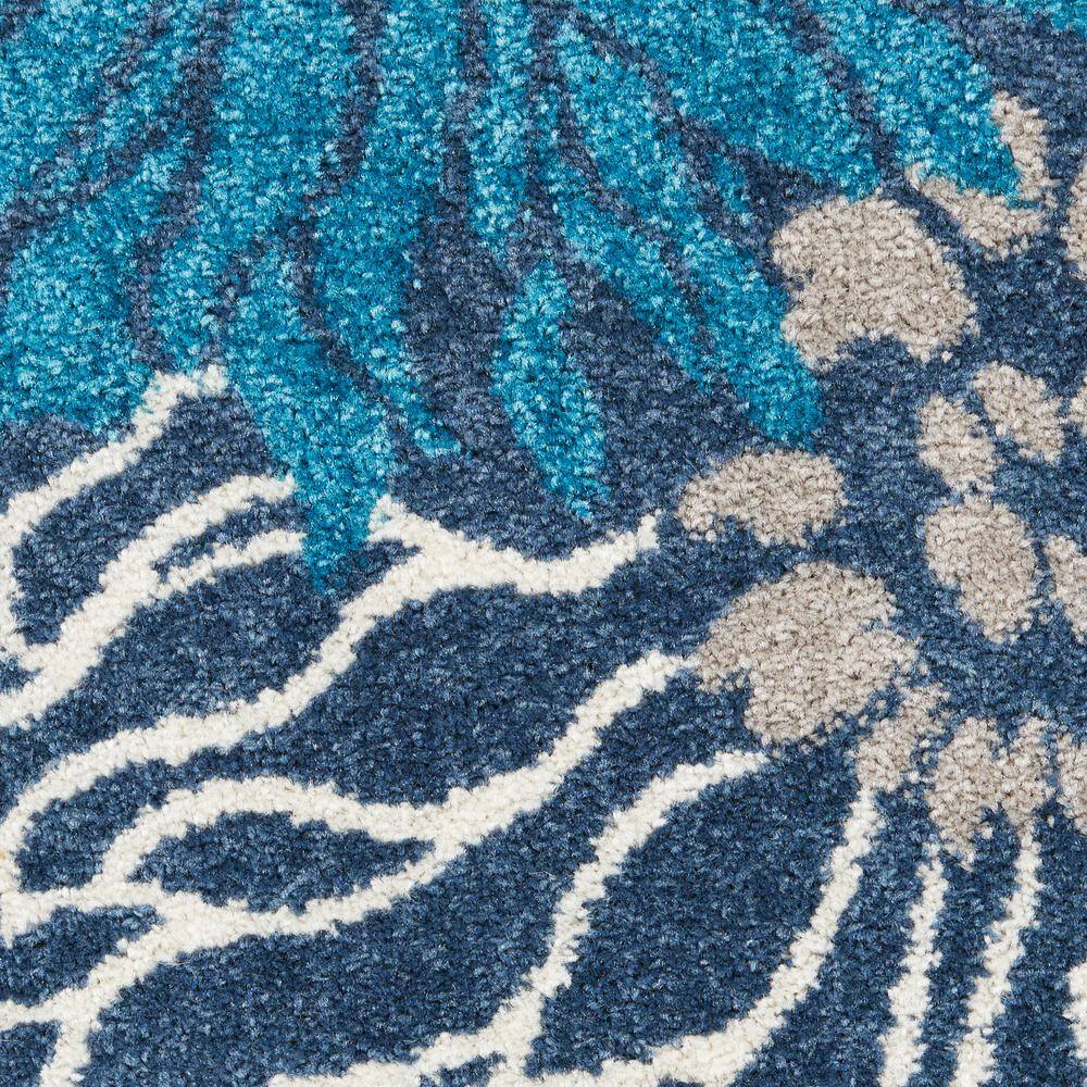 Blue and Yellow Floral Round Synthetic Area Rug, 5'3"