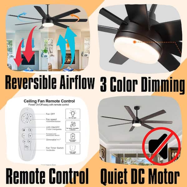 72 in. Farmhouse Black Ceiling Fan with Plywood Blades for Dining Room, Downrod Mount