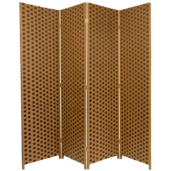 Oriental Furniture 6 ft. Brown 2-Tone Woven Fiber 4-Panel Room Divider