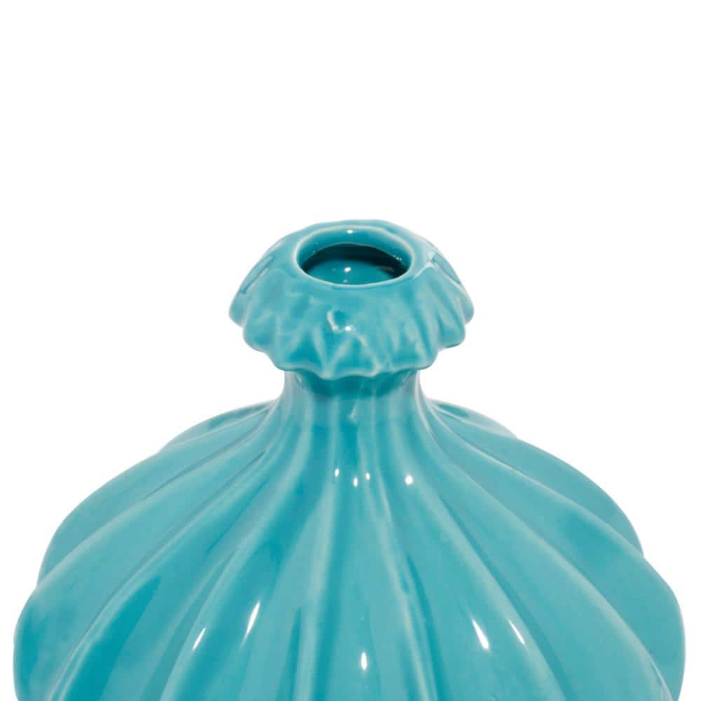 Polished Blue Ceramic Bud Vase Trio, Modern Indoor Decor