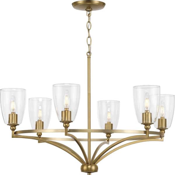 Progress Lighting Parkhurst 30 in. 6-Light Brushed Bronze New Traditional Chandelier with Clear Glass Shades for Dining Room