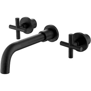 Titus Double Handle Wall Mounted Bathroom Faucet in Matte Black