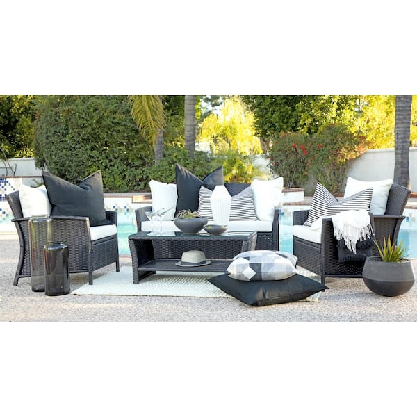Coaster Home Furnishings Newport Brown 4 Piece Wicker Patio Conversation Set With White Cushions 509429brn - Newport Patio Table And Chairs