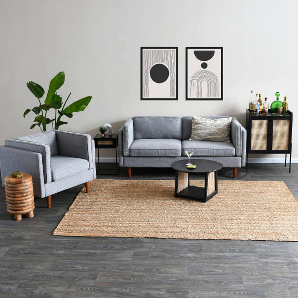 Black Mango Wood and Cane Round Coffee Table with Shelf