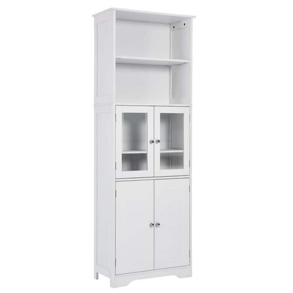 22.6 in. W x 11 in. D x 64 in. H Freestanding White Linen Cabinet with 4-Doors Anti-Tip, 3-Layer Open Shelf