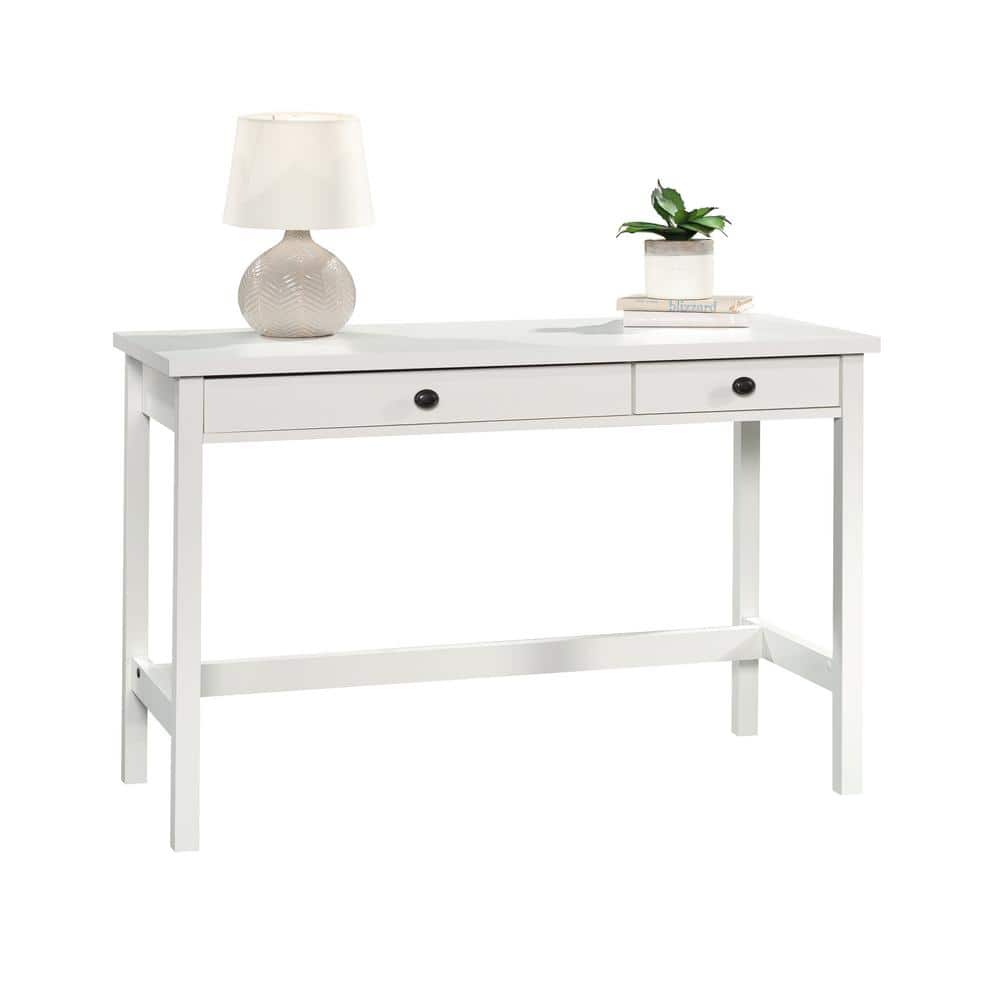 Soft White Rustic Writing Desk with Smooth Metal Drawer Runners