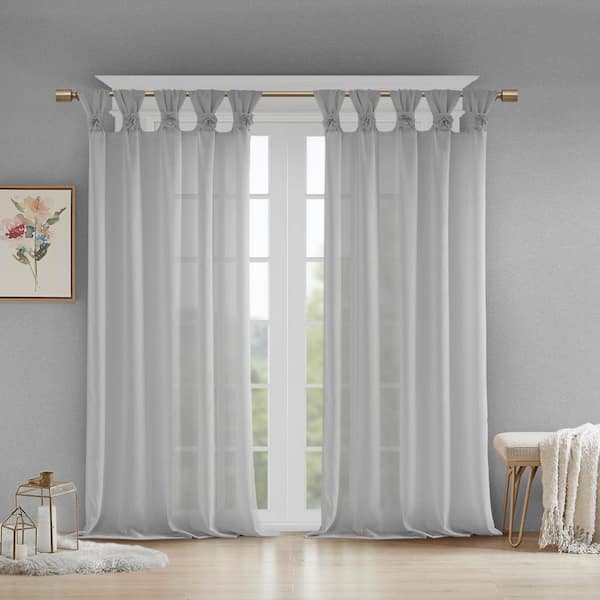 Madison Park Florah Grey Faux Linen 50 in. W x 84 in. L Sheer Curtain (Single Panel)