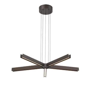 Structure 5-Light Integrated LED Smoked Iron Starburst Chandelier with White Glass Diffusers