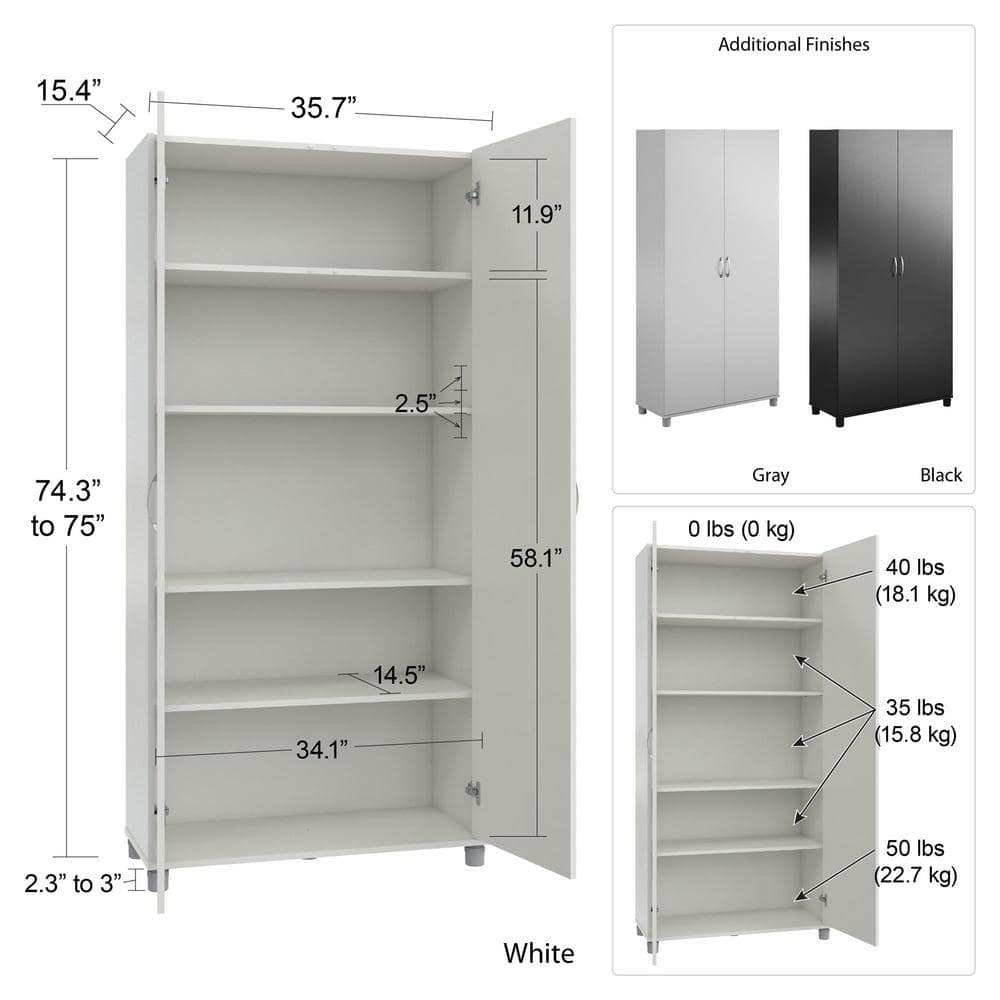 Dove Gray Freestanding Office Storage Cabinet with Lockable Double Doors