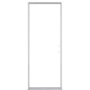 30 in. x 80 in. Flush Left Hand Inswing Ultra White Painted Steel Prehung Front Door No Brickmold in Vinyl Frame