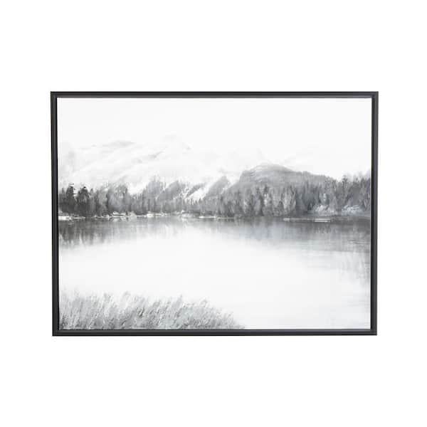 Litton Lane 1-Panel Landscape Neutral Toned Lake Framed Wall Art with Black Frame 30 in. x 40 in.