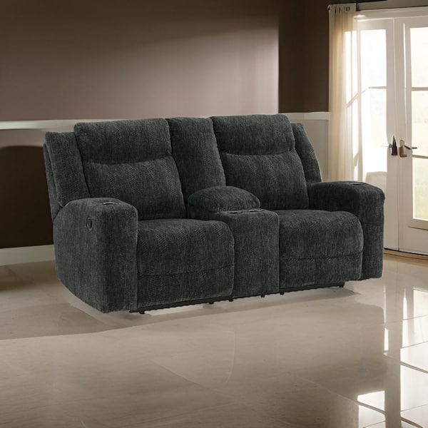 Benjara 42 in. Flared Arm Polyester Rectangle Loveseat Manual Recliner Sofa in Black