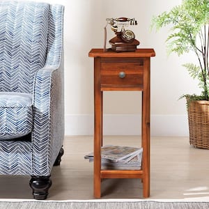 Rustic Brown Wooden Nightstand End Table with Storage Shelf and Drawer for Living Room