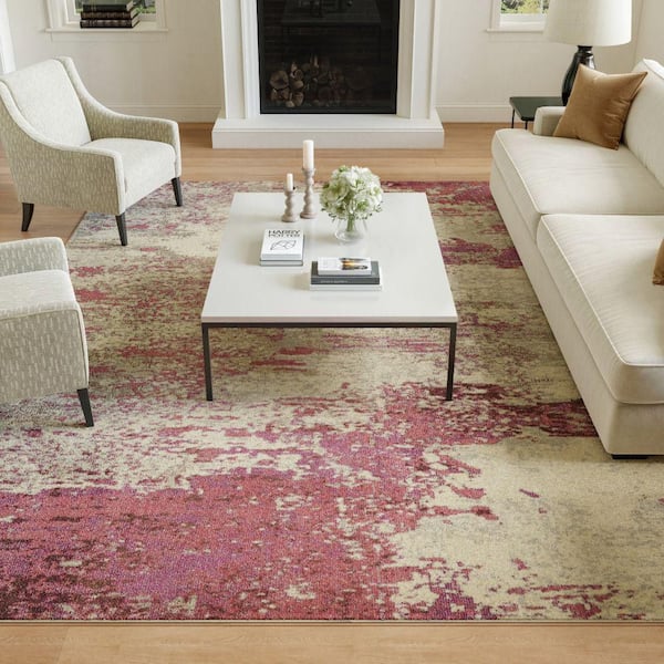 Celestial Ivory/Pink 8 ft. x 11 ft. Abstract Modern Area Rug