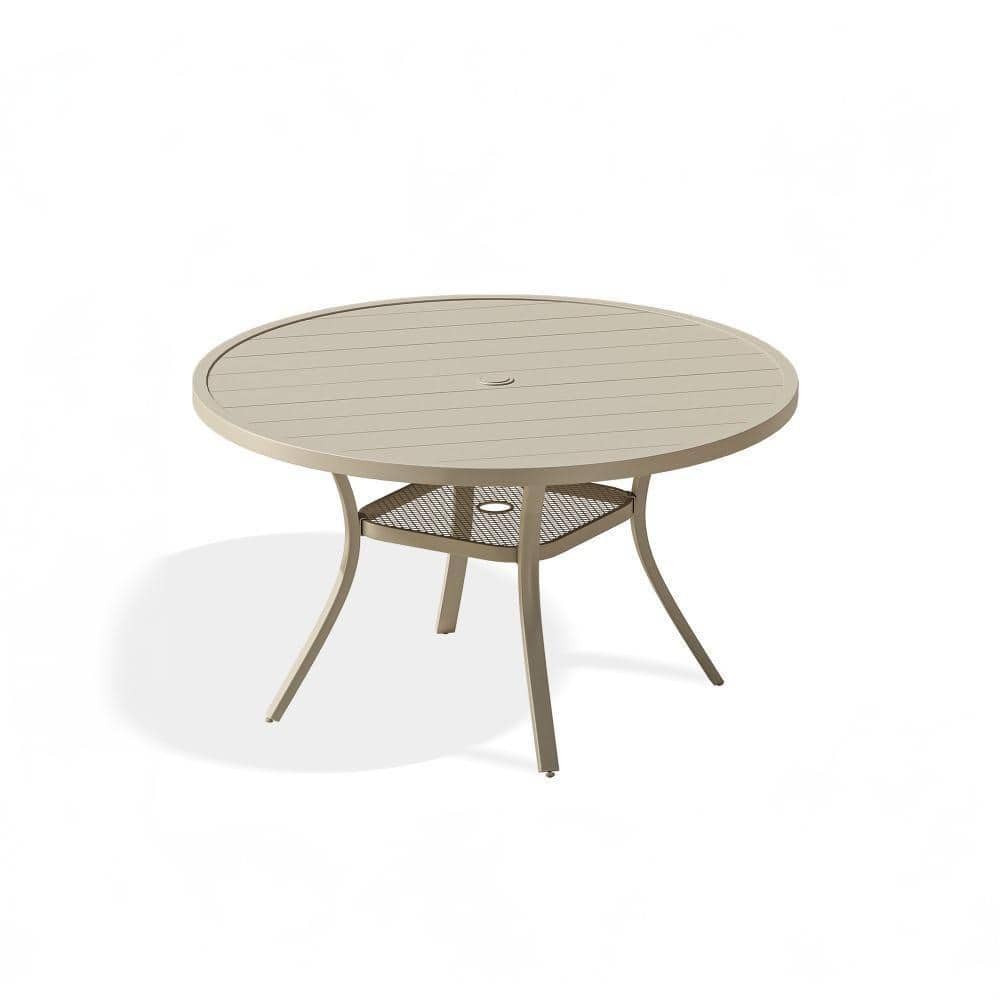 Round Metal Outdoor Dining Table, Patio Fashinable Dining Table for 6 Person, Furniture Table for Garden, Backyard Cream