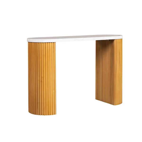 Layana 16 in. Natural/Faux White Marble Oval MDF Console Table