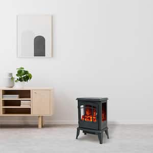 17 in. Freestanding Electric Fireplace in Black with Infrared Remote