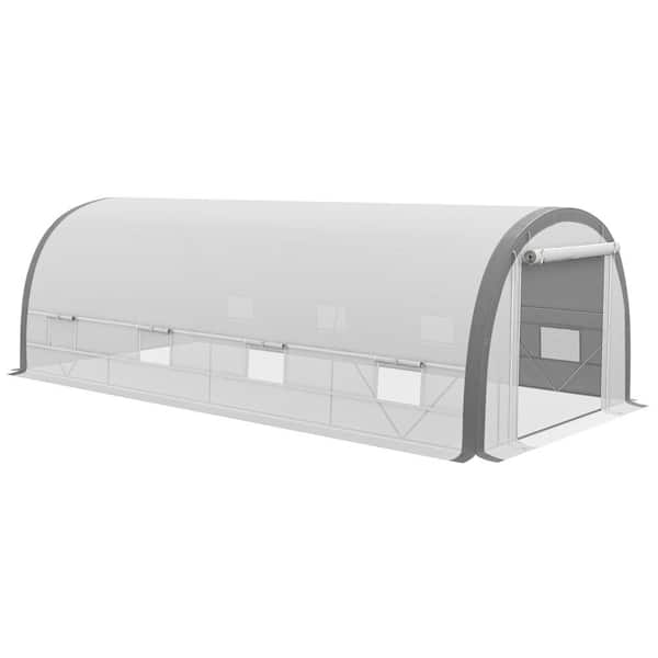 Outsunny 232.75 in. W x 118 in. D x 77.25 in. H Galvanized Steel, 140 GSM PE, Polyester White Polytunnel Greenhouse