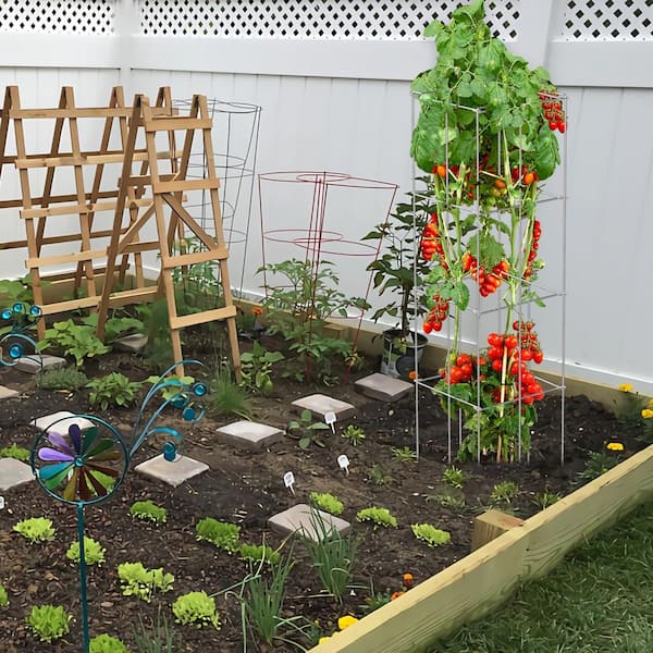 Tomato Cages-11.8 x 11.8 x 46.1 in., 10 packs square plant support, Silver PVC-coated steel for vegetables, plants
