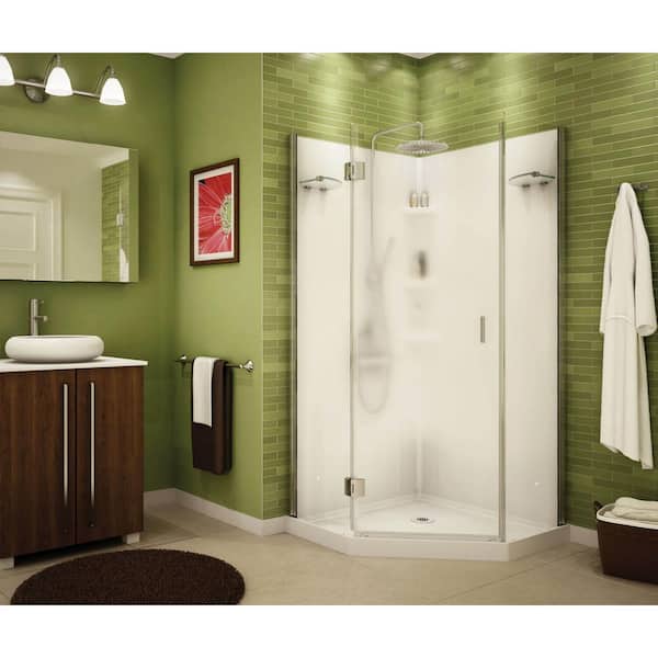 MAAX Papaya 36 in. x 36 in. x 72 in. Center Drain Corner Shower Kit in White with Frameless Door in Chrome