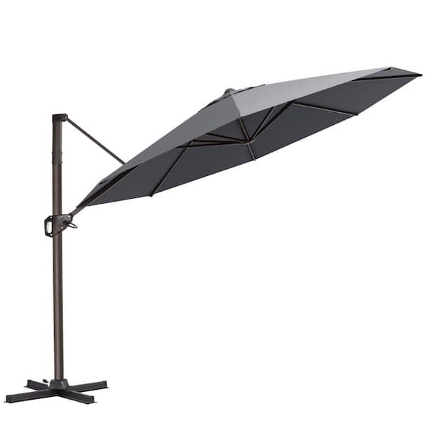 Crestlive Products 11 ft. Octagon Round 360° Rotation Cantilever Tilt Patio Umbrella in Dark Gray