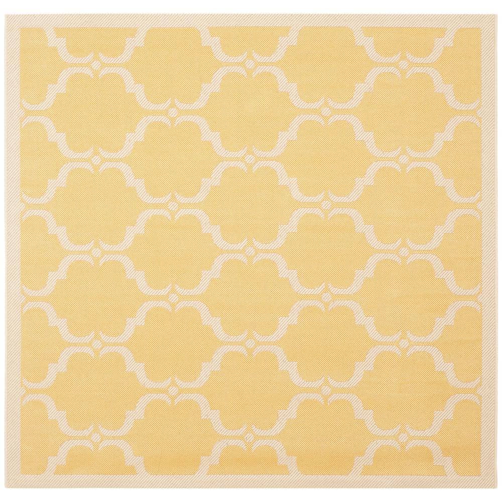 47" Square Yellow Beige Stain-Resistant Synthetic Rug