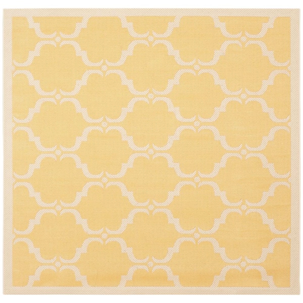Courtyard Yellow/Beige 4 ft. x 4 ft. Border Trellis Indoor/Outdoor Patio  Square Area Rug