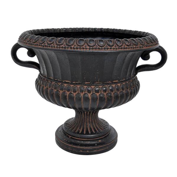 MPG 24 in. x 18 in. Cast Stone Urn with Handles in Aged Charcoal
