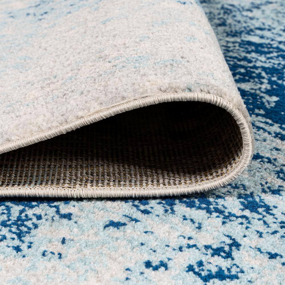 Dune Cream and Blue Abstract 2' x 8' Synthetic Runner Rug