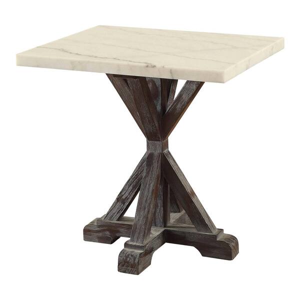 Acme Furniture Romina 22 in. White Marble and Weathered Espresso Rectangle Marble End Table with Wooden Tri-Pod Base