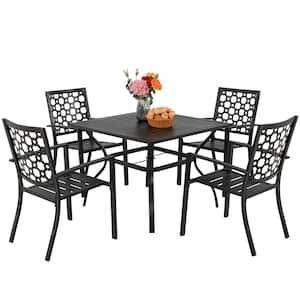 5-Piece Metal Outdoor Dining Set of 28 in. H Square Bistro Side/End Table and Stackable Patio Dining Chairs in Black