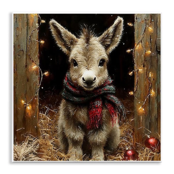 Baby Donkey & Holiday Lights by Riley B Unframed Animal Graphic Art Print 12 in. x 12 in.