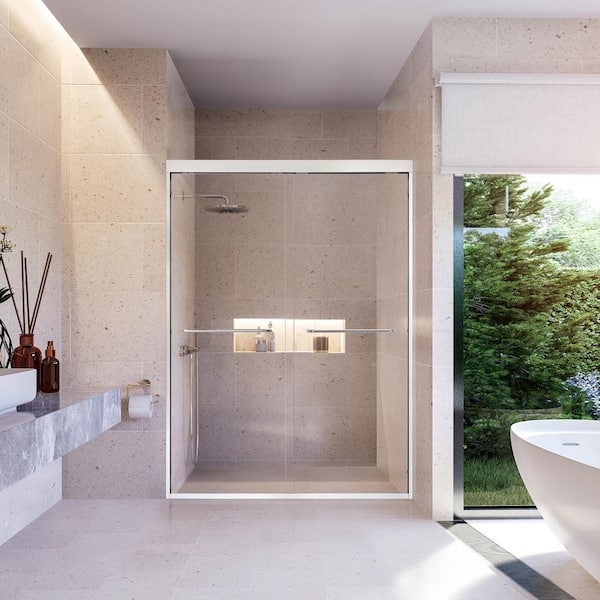 Ennis 48 in. W x 76 in. H Sliding Framed Shower Door in Polished Chrome Finish with Clear Glass
