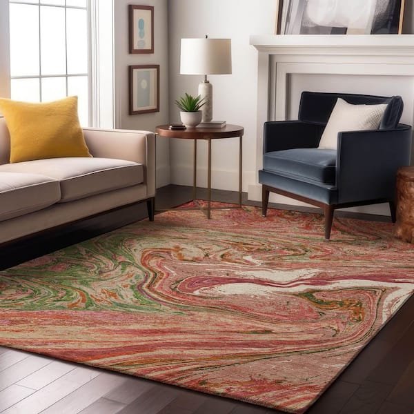 Mayfield Premium Machine Washable Abstract AMF1061 Coral 3 ft. x 4 ft. Area Rug
