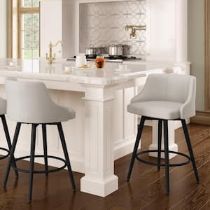 Duncan 26 in. Pale Grey Polyester / Black Metal Swivel Counter Stool