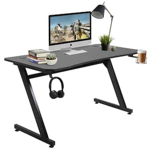47.25 in. Black Wooden Computer Desk with Cup Holder and Headphone Hook