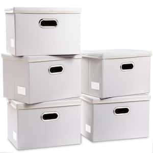 27 Qt. Leather Fabric Storage Bin with Lid in White (5-Pack)