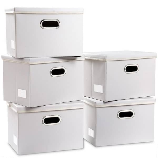 Unbranded 27 Qt. Leather Fabric Storage Bin with Lid in White (5-Pack)