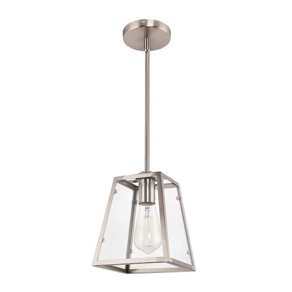 Home Decorators Collection Knightley 1-Light Brushed Nickel and Glass Mini Pendant