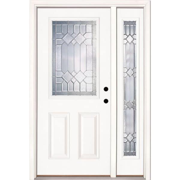 50.5 in. x 81.625 in. Mission Pointe Zinc 1/2 Lite Unfinished Smooth Left-Hand Fiberglass Prehung Front Door w/Sidelite